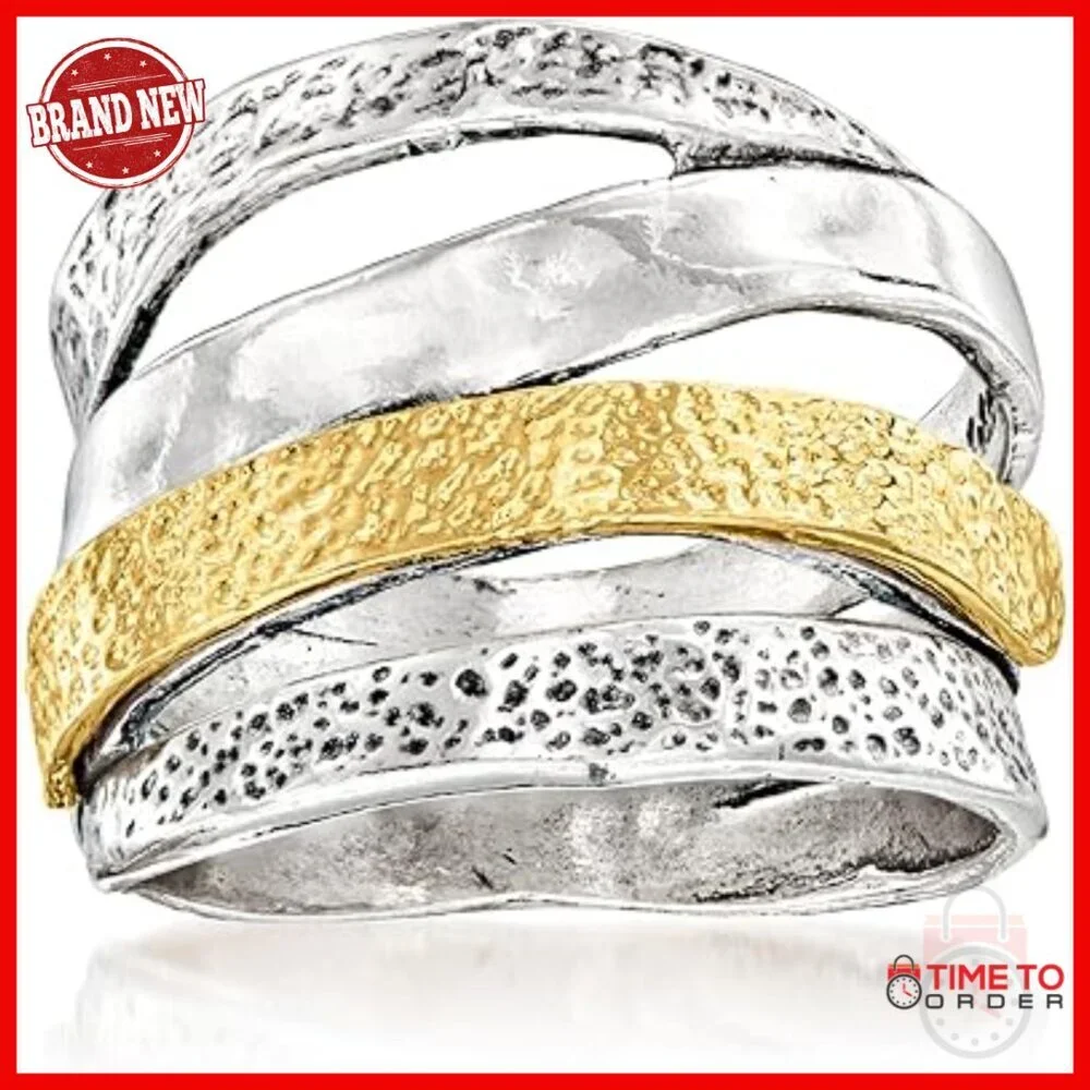 Sterling Silver Gold Overlay Multi-Row Statement Ring Size 9